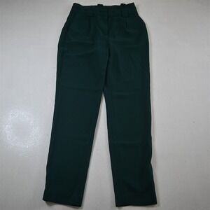 Express 6 Long Green Pleated High Waist Slim Ankle Dress Womens Pants